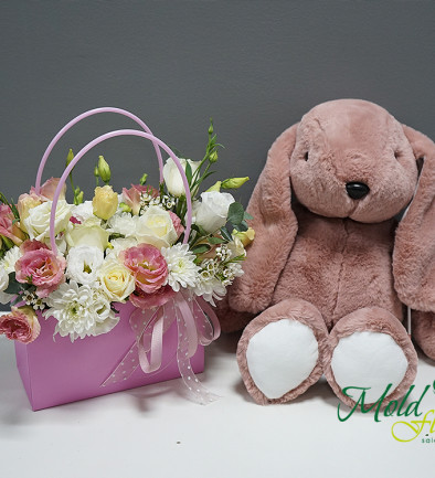 Set de "Gentuța cu flori și Iepure roz h=35 cm" foto 394x433